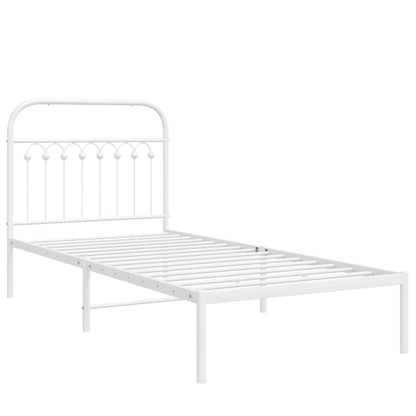 Metal Bed Frame with Headboard White 90x200 cm