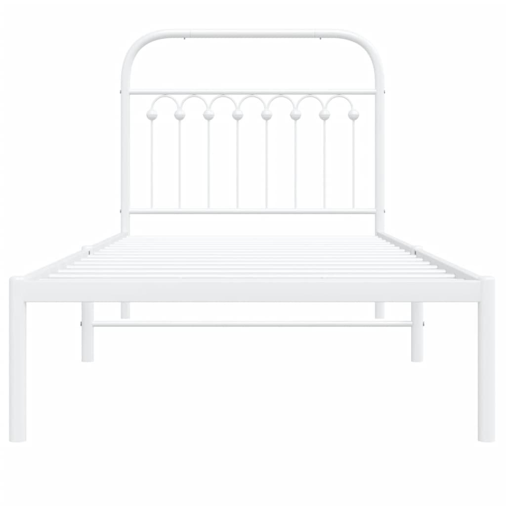 Metal Bed Frame with Headboard White 90x200 cm