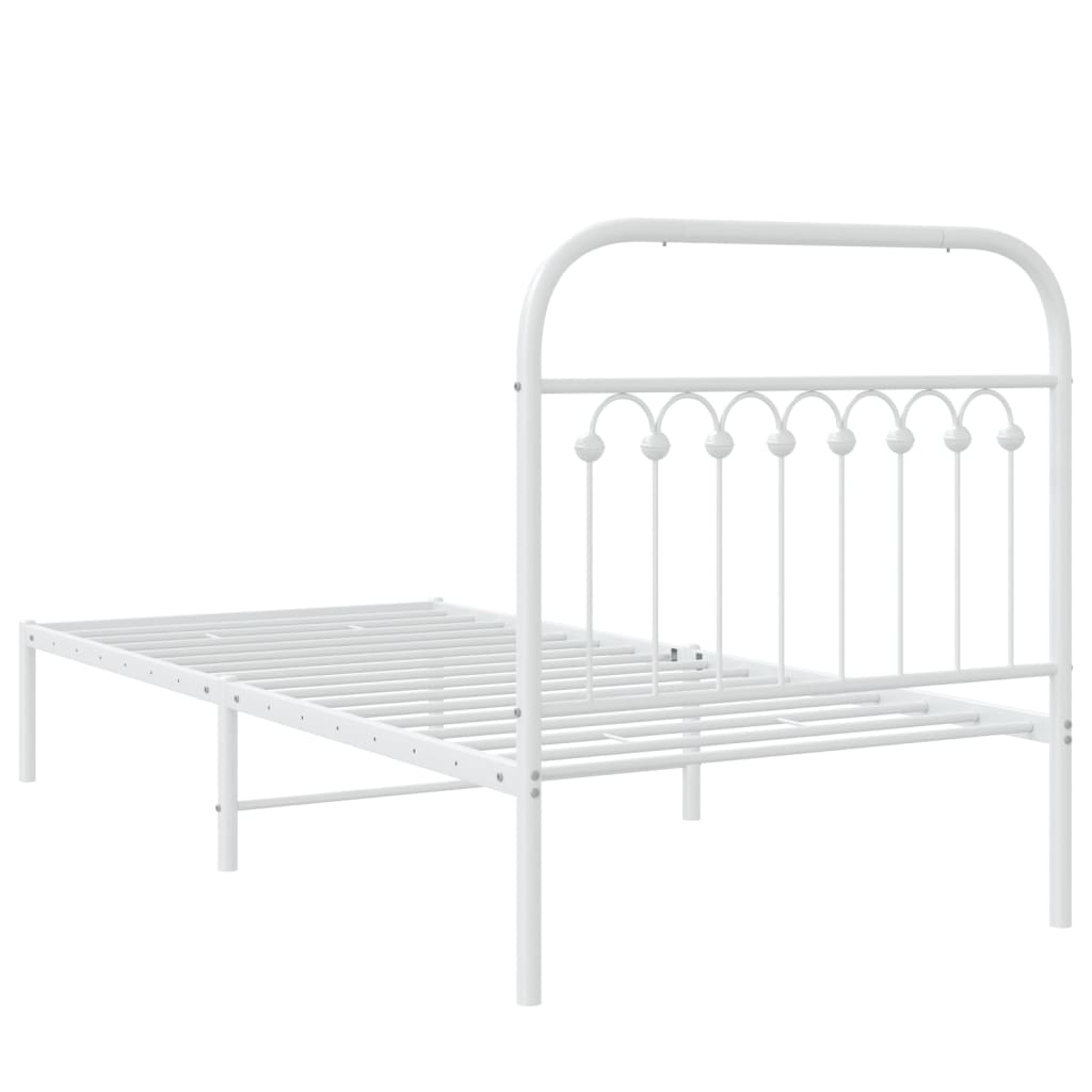 Metal Bed Frame with Headboard White 90x200 cm