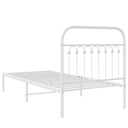 Metal Bed Frame with Headboard White 90x200 cm