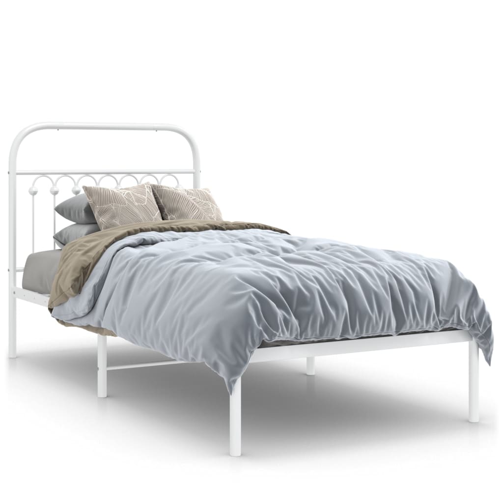 Metal Bed Frame with Headboard White 90x200 cm