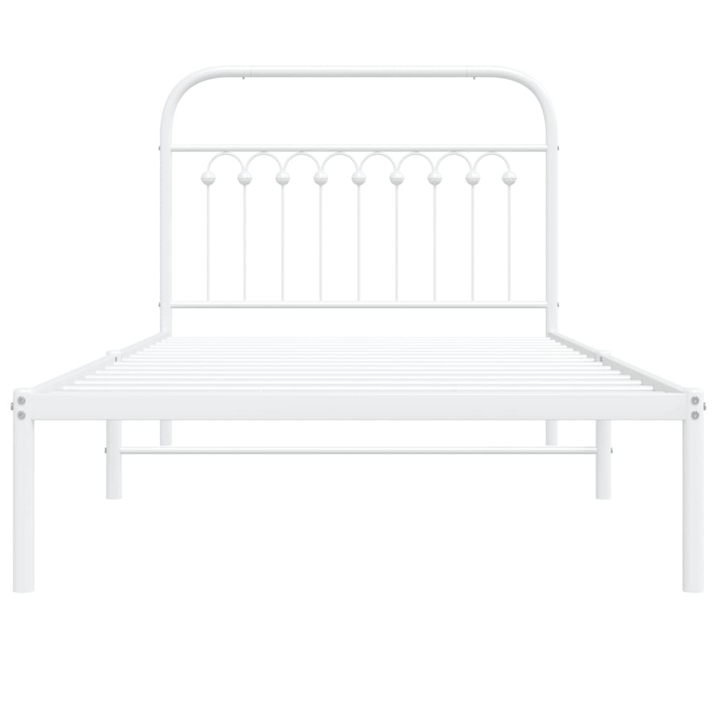 Metal Bed Frame with Headboard White 100x190 cm