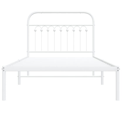 Metal Bed Frame with Headboard White 100x190 cm