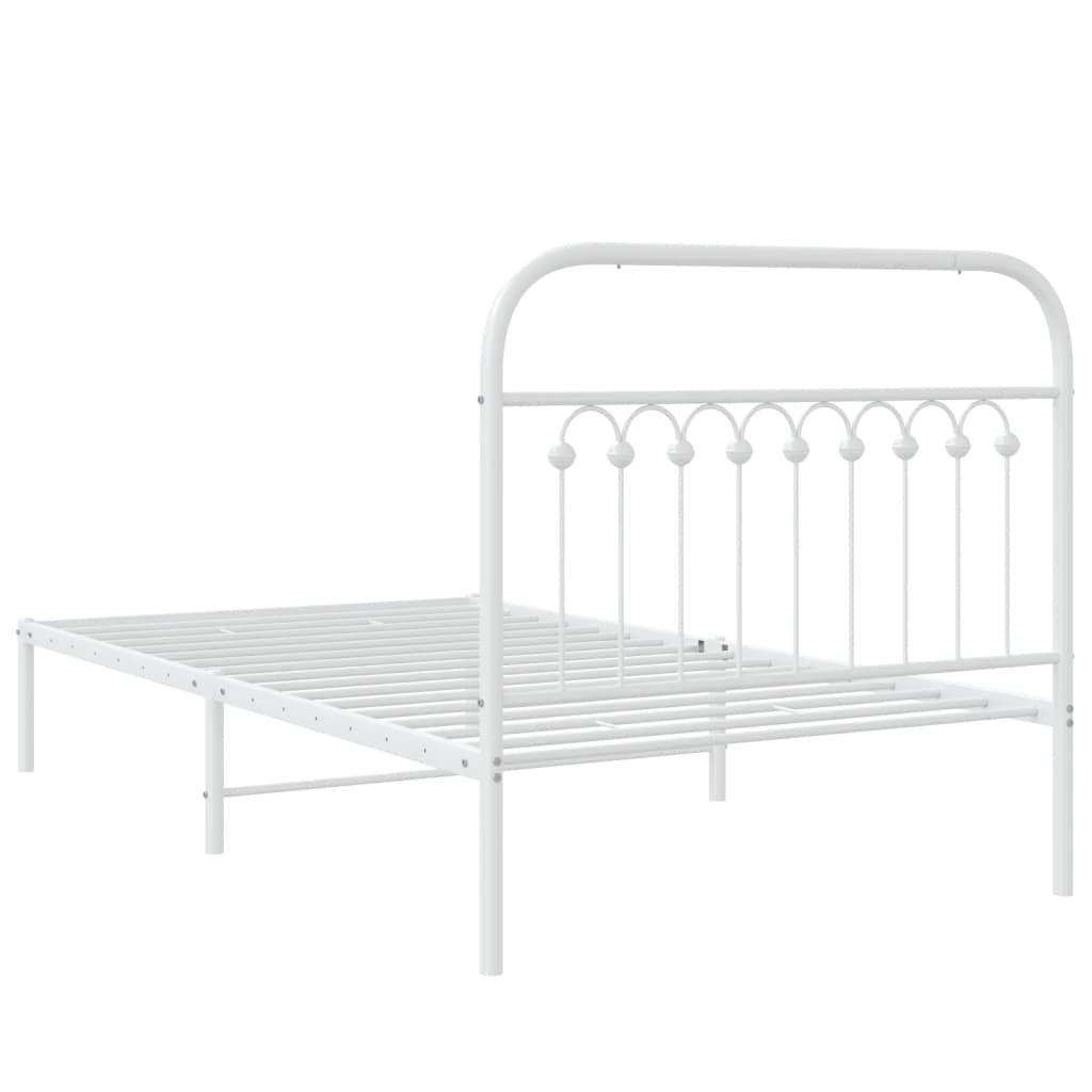 Metal Bed Frame with Headboard White 100x200 cm