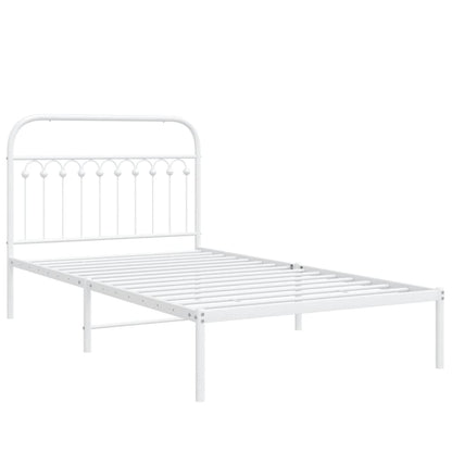 Metal Bed Frame with Headboard White 107x203 cm