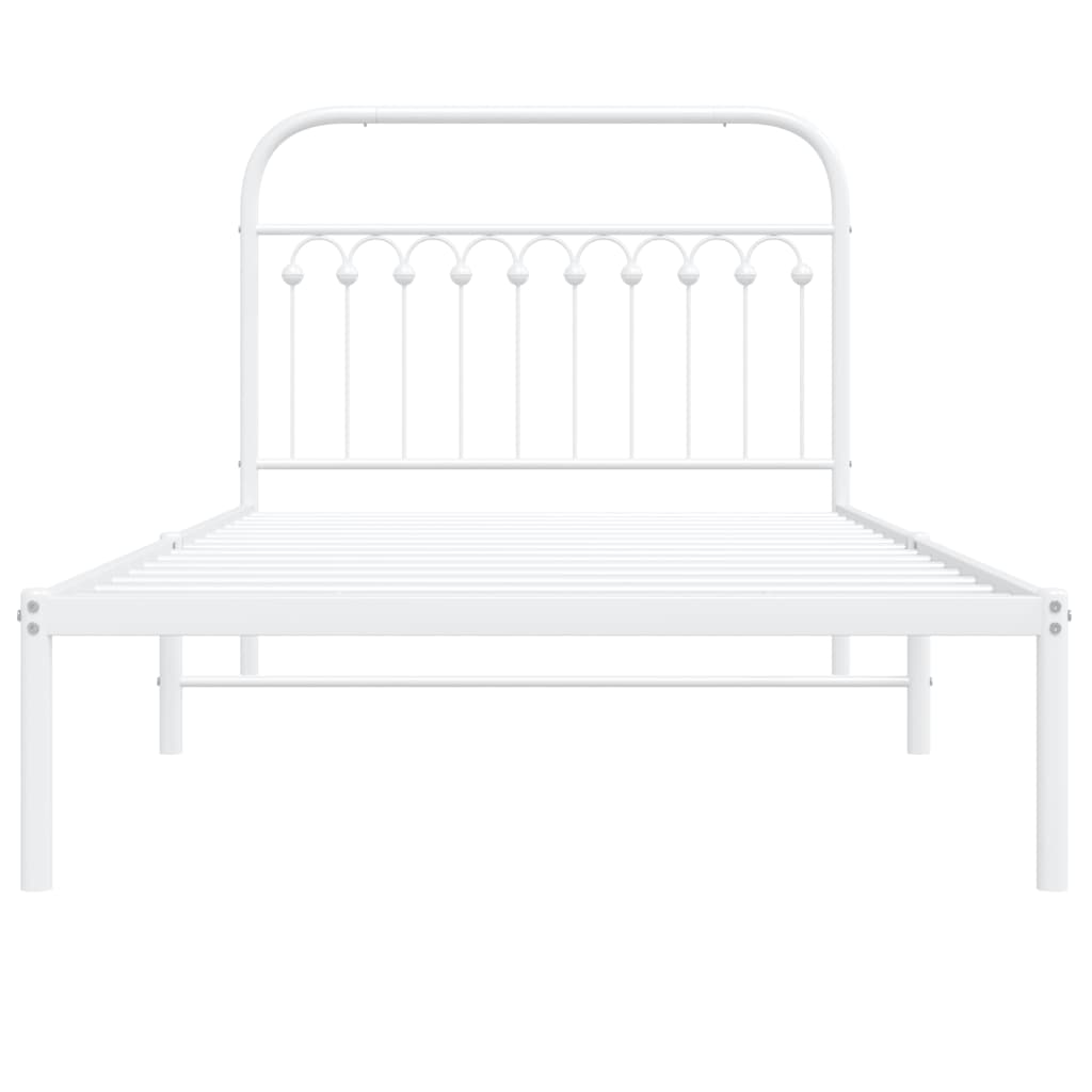 Metal Bed Frame with Headboard White 107x203 cm