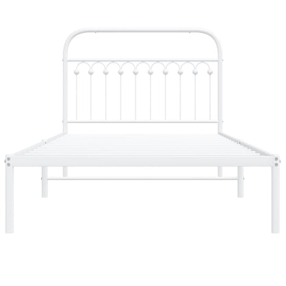 Metal Bed Frame with Headboard White 107x203 cm