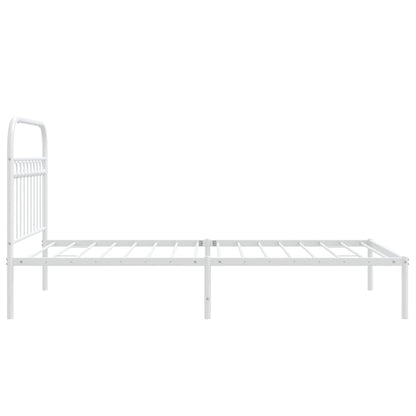 Metal Bed Frame with Headboard White 107x203 cm