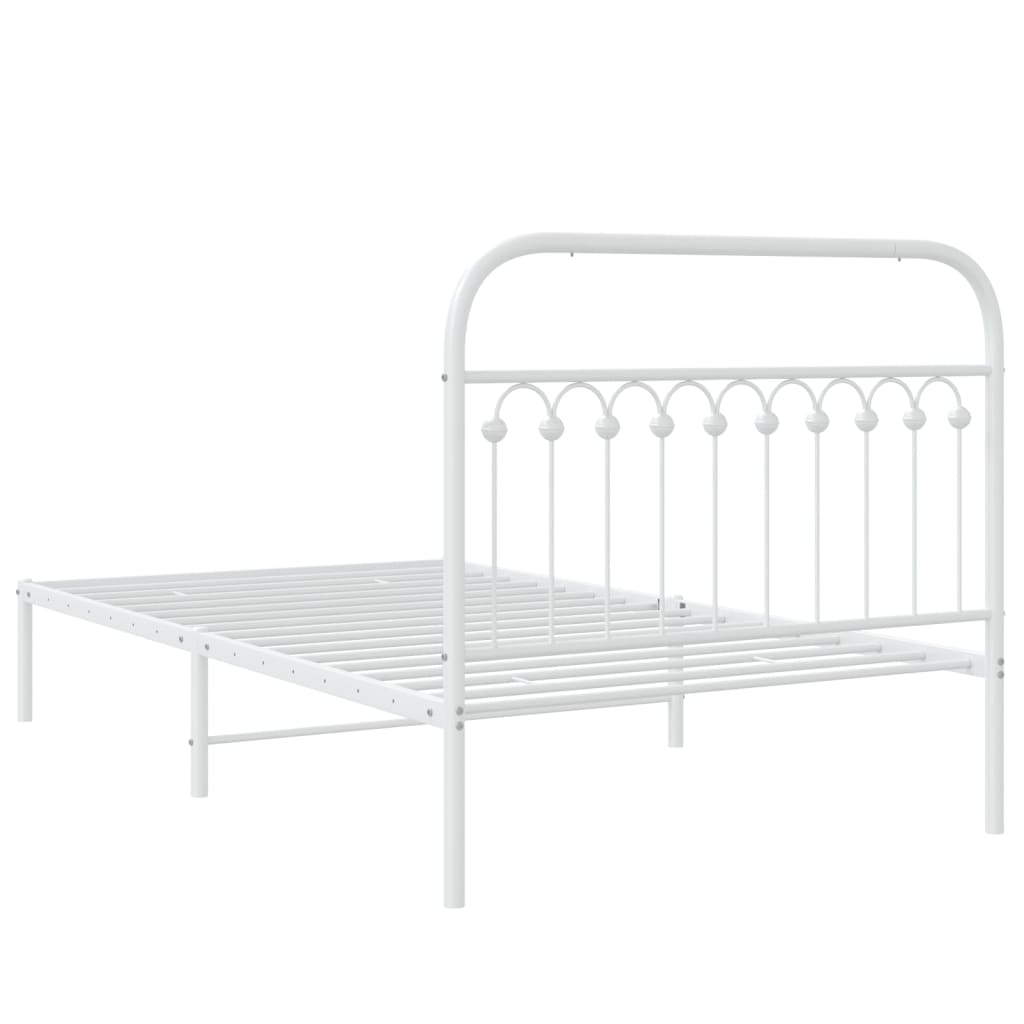 Metal Bed Frame with Headboard White 107x203 cm