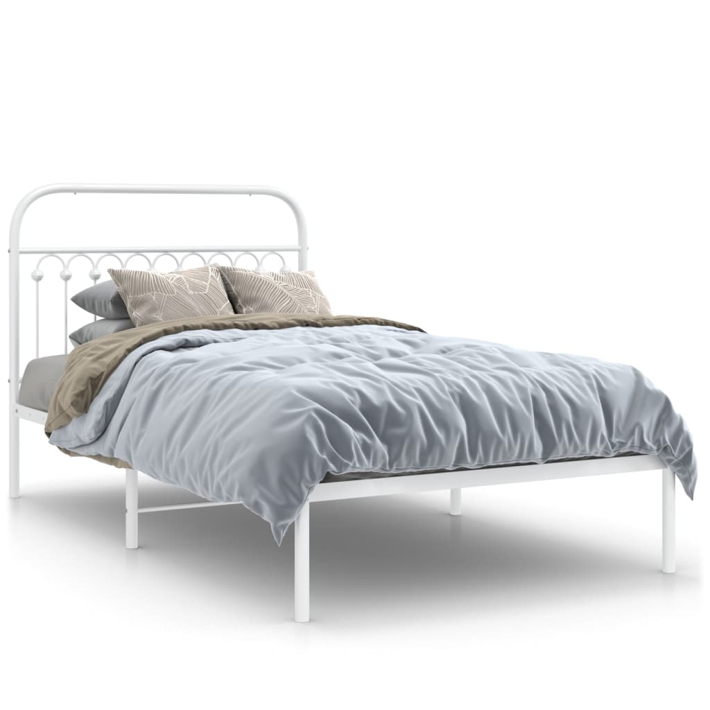 Metal Bed Frame with Headboard White 107x203 cm