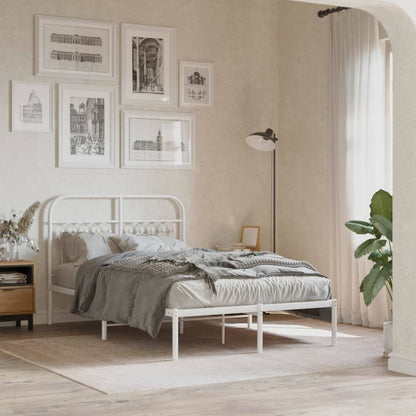 Metal Bed Frame with Headboard White 120x190 cm Small Double