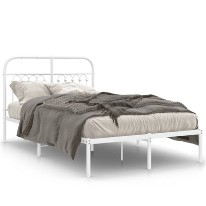 Metal Bed Frame with Headboard White 120x190 cm Small Double