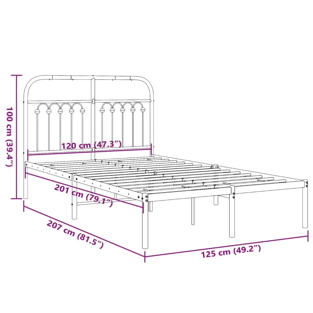 Metal Bed Frame with Headboard White 120x200 cm