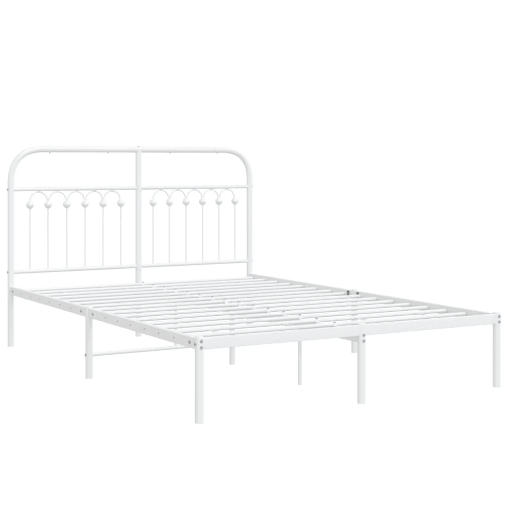 Metal Bed Frame with Headboard White 135x190 cm Double