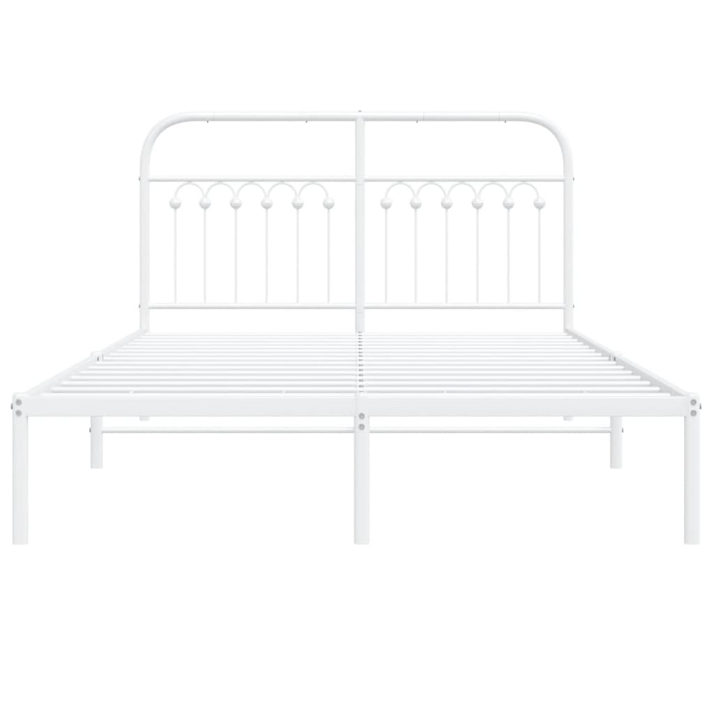 Metal Bed Frame with Headboard White 135x190 cm Double