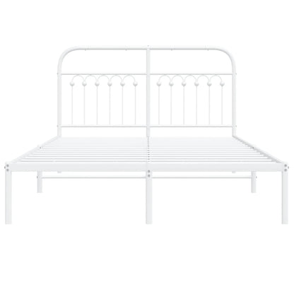 Metal Bed Frame with Headboard White 135x190 cm Double