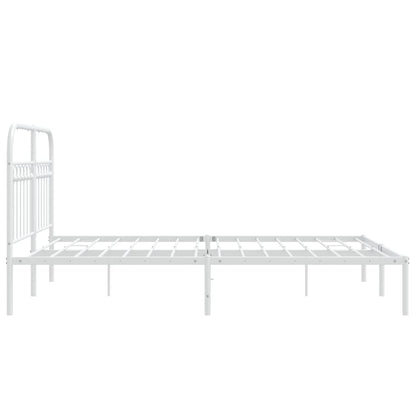 Metal Bed Frame with Headboard White 135x190 cm Double