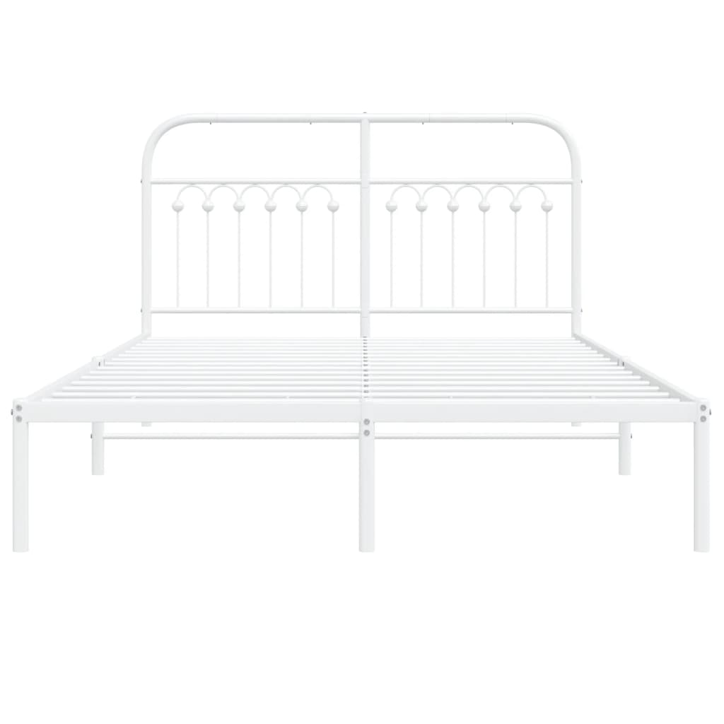 Metal Bed Frame with Headboard White 140x190 cm