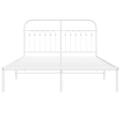 Metal Bed Frame with Headboard White 140x190 cm