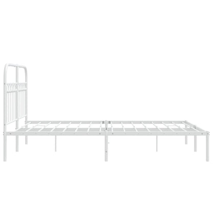 Metal Bed Frame with Headboard White 140x190 cm