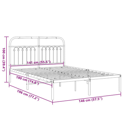 Metal Bed Frame with Headboard White 140x190 cm