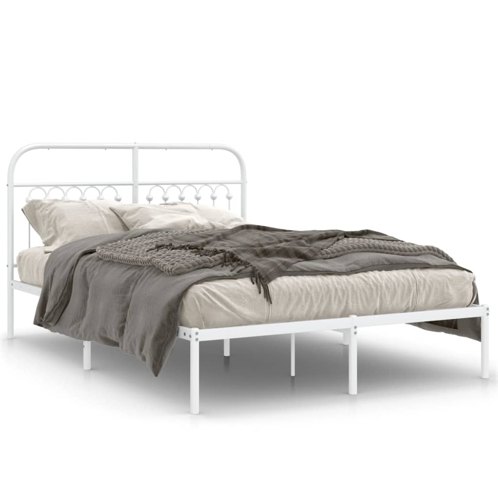 Metal Bed Frame with Headboard White 140x190 cm