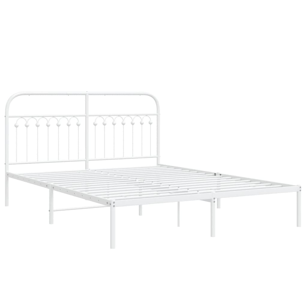 Metal Bed Frame with Headboard White 150x200 cm King Size