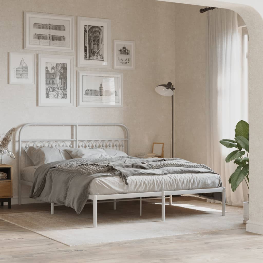 Metal Bed Frame with Headboard White 150x200 cm King Size