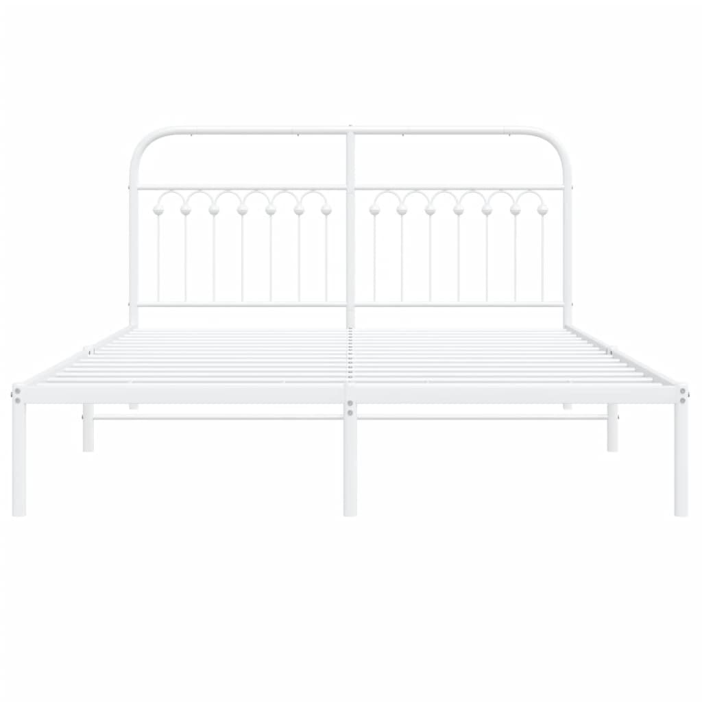 Metal Bed Frame with Headboard White 150x200 cm King Size