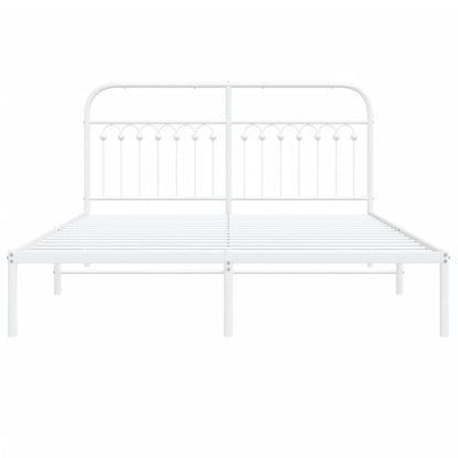 Metal Bed Frame with Headboard White 150x200 cm King Size