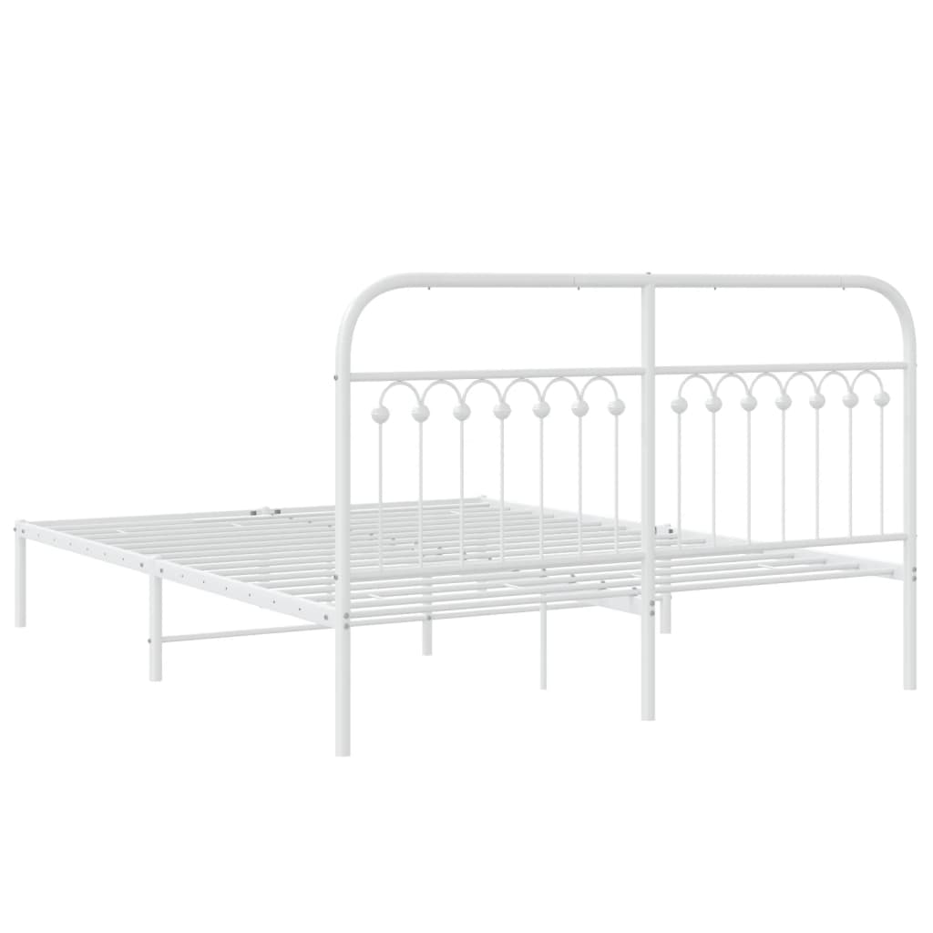 Metal Bed Frame with Headboard White 150x200 cm King Size