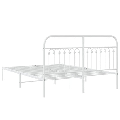 Metal Bed Frame with Headboard White 150x200 cm King Size