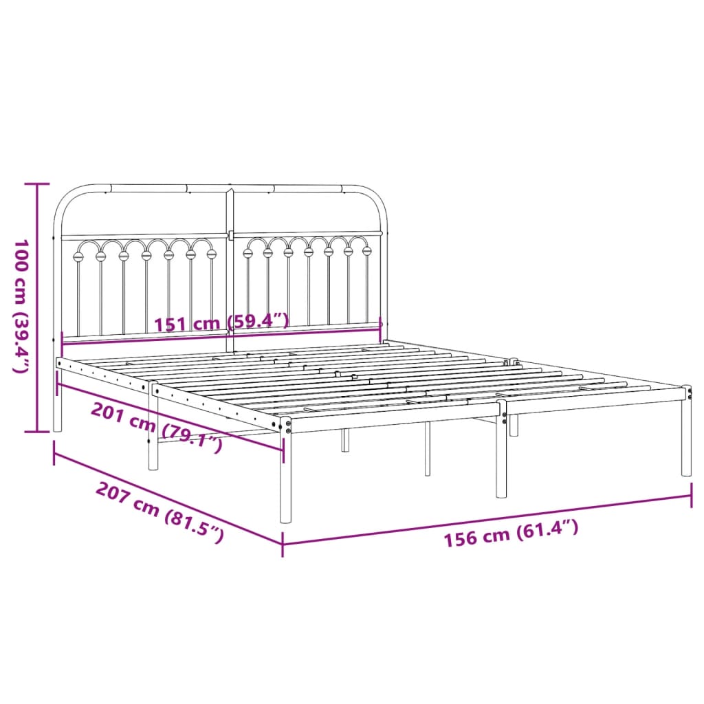 Metal Bed Frame with Headboard White 150x200 cm King Size