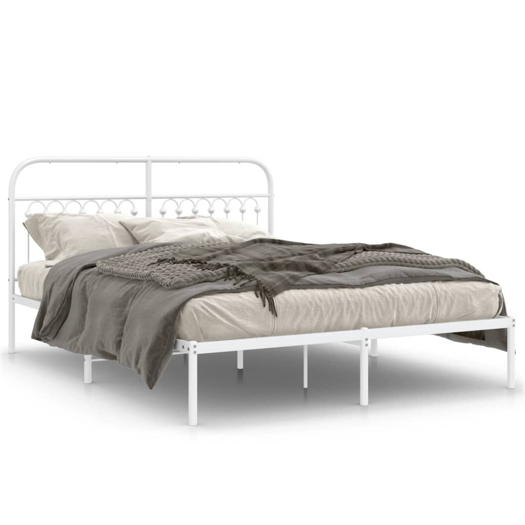 Metal Bed Frame with Headboard White 150x200 cm King Size