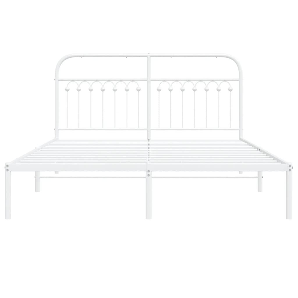 Metal Bed Frame with Headboard White 160x200 cm