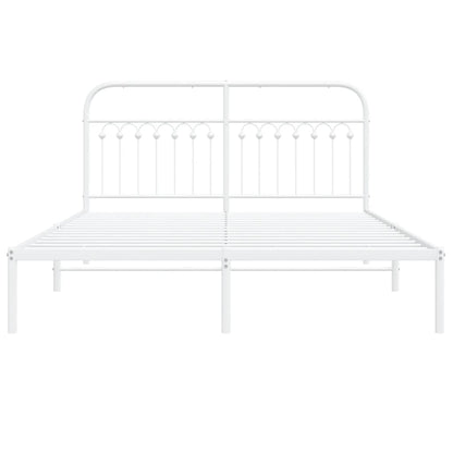 Metal Bed Frame with Headboard White 160x200 cm