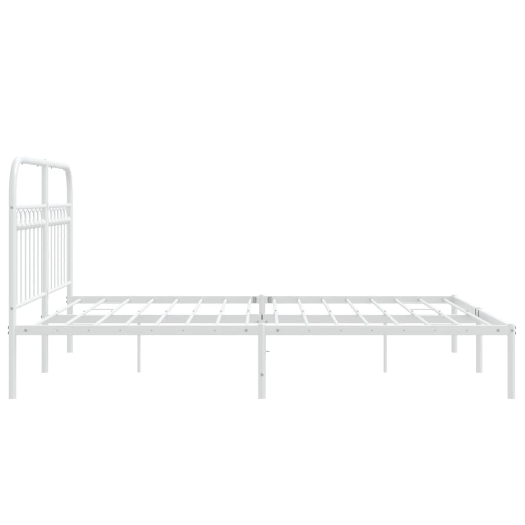 Metal Bed Frame with Headboard White 160x200 cm