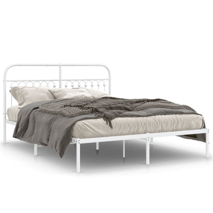 Metal Bed Frame with Headboard White 160x200 cm