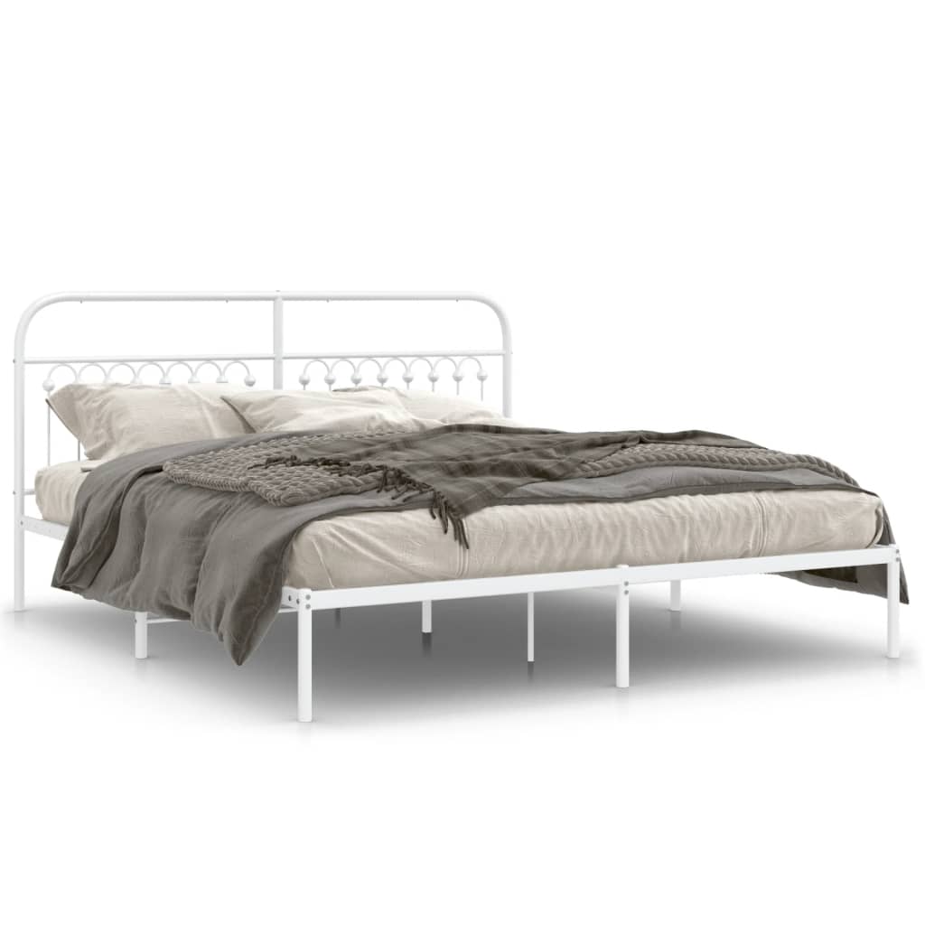 Metal Bed Frame without Mattress with Headboard White 183x203 cm