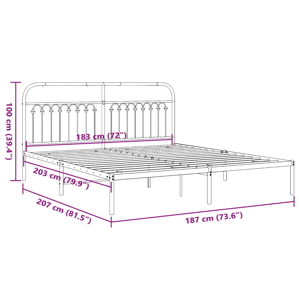 Metal Bed Frame without Mattress with Headboard White 183x203 cm