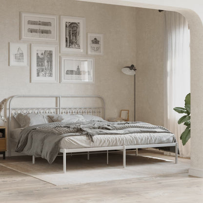 Metal Bed Frame without Mattress with Headboard White 183x203 cm