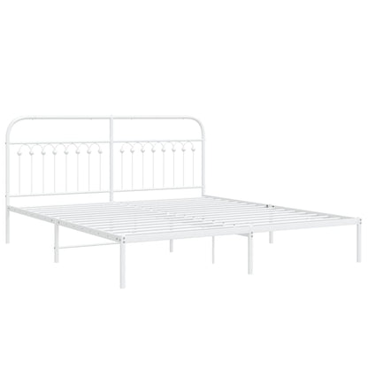 Metal Bed Frame with Headboard White 183x213 cm