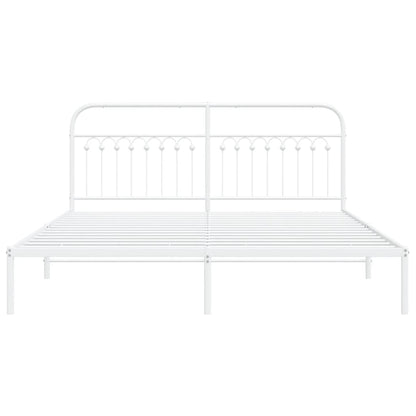 Metal Bed Frame with Headboard White 183x213 cm