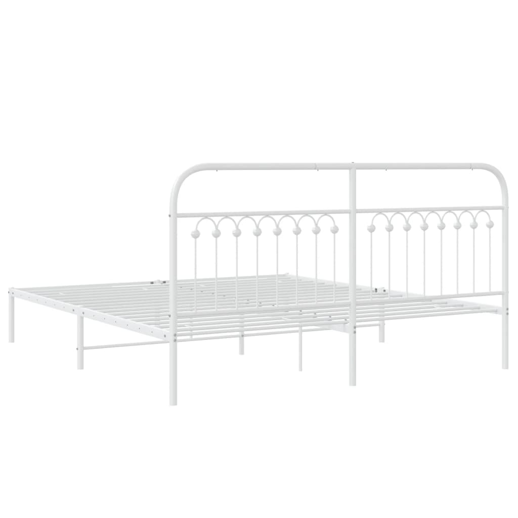 Metal Bed Frame with Headboard White 183x213 cm