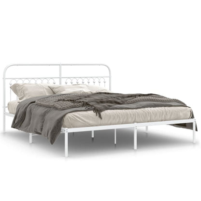 Metal Bed Frame with Headboard White 183x213 cm