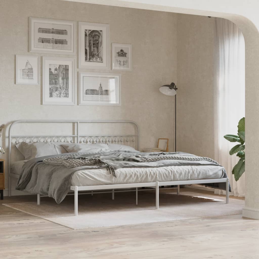 Metal Bed Frame without Mattress with Headboard White 193x203 cm