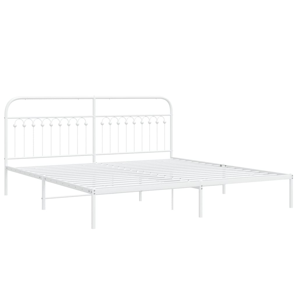 Metal Bed Frame with Headboard White 200x200 cm