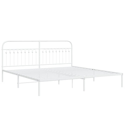 Metal Bed Frame with Headboard White 200x200 cm