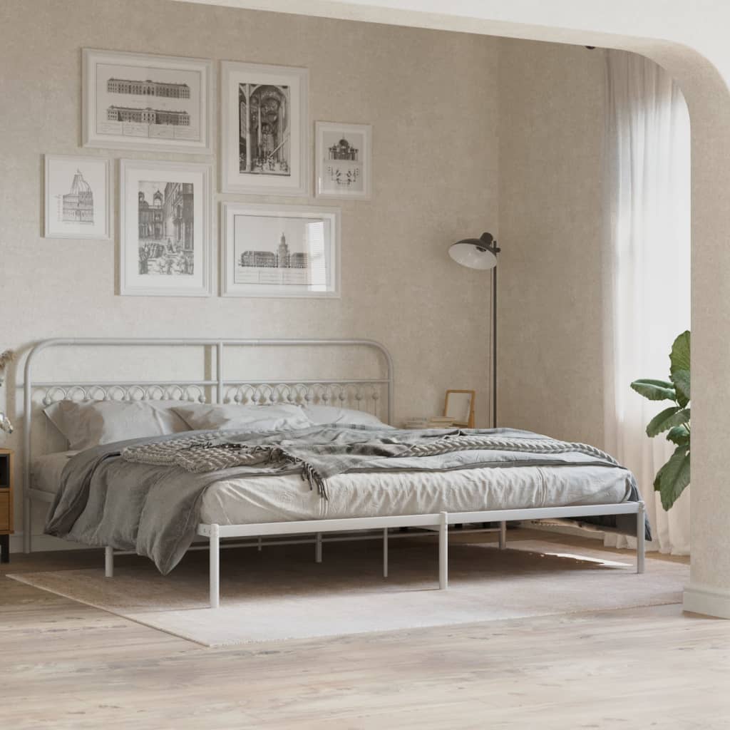 Metal Bed Frame with Headboard White 200x200 cm