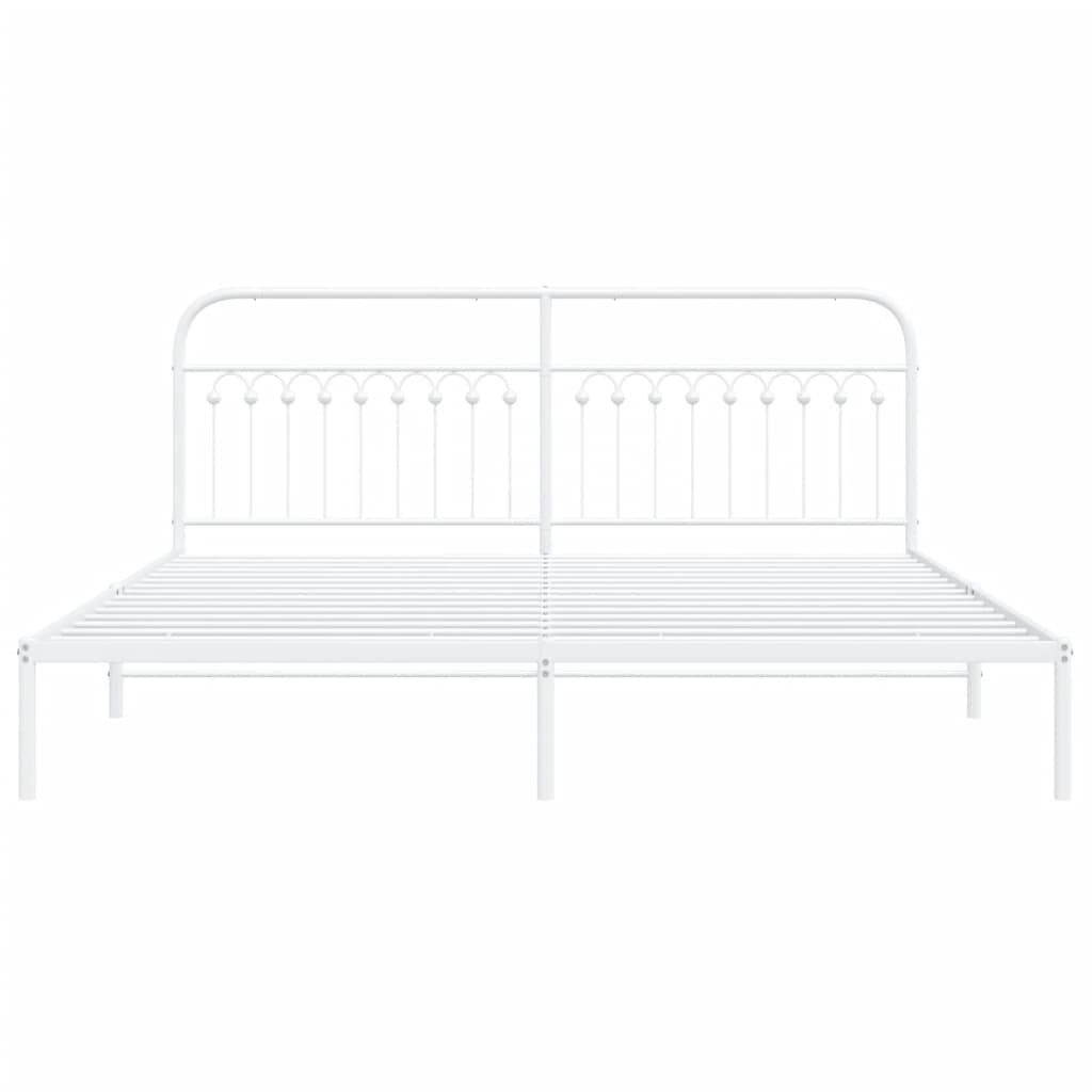 Metal Bed Frame with Headboard White 200x200 cm